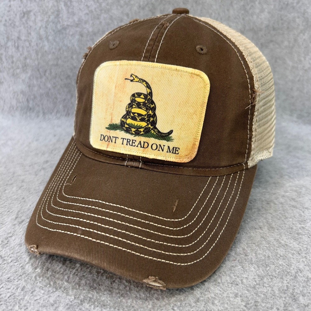 Dont Tread On Me Mens Brown Sportsman Hat Gadsden Flag Distressed Trucker OSFM